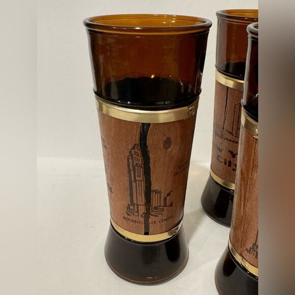 Vintage Siesta Ware “New York City” Glasses – Set of 4 with Walnut Wood Jacket - Picture 6 of 9